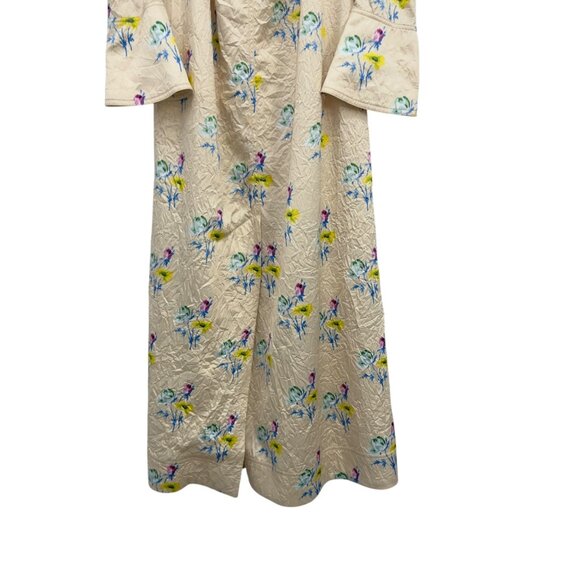 Ganni Floral Crinkled Satin Off-Shoulder Slit Maxi Dress Bell Sleeves Size 36 - Picture 14 of 16